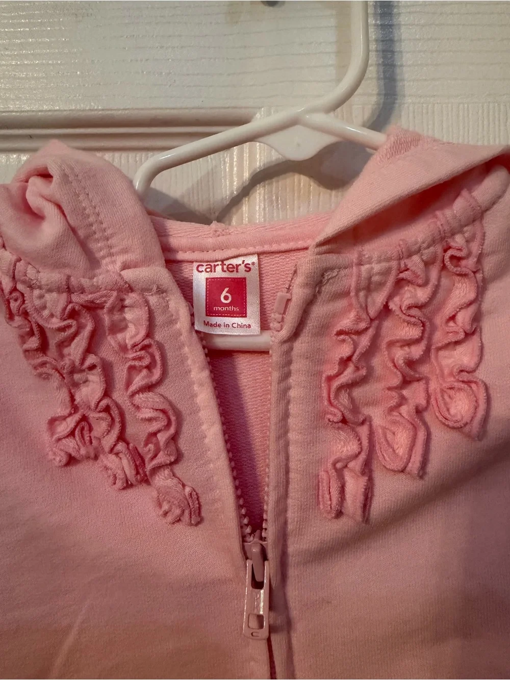 Carter's Light Pink Ruffle Zip Hoodie with Heart Patch
